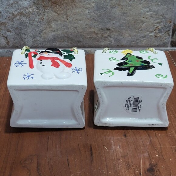 Ceramic Christmas Tree Snowman Gift Candy Bag Lot of 2 - Picture 4 of 12
